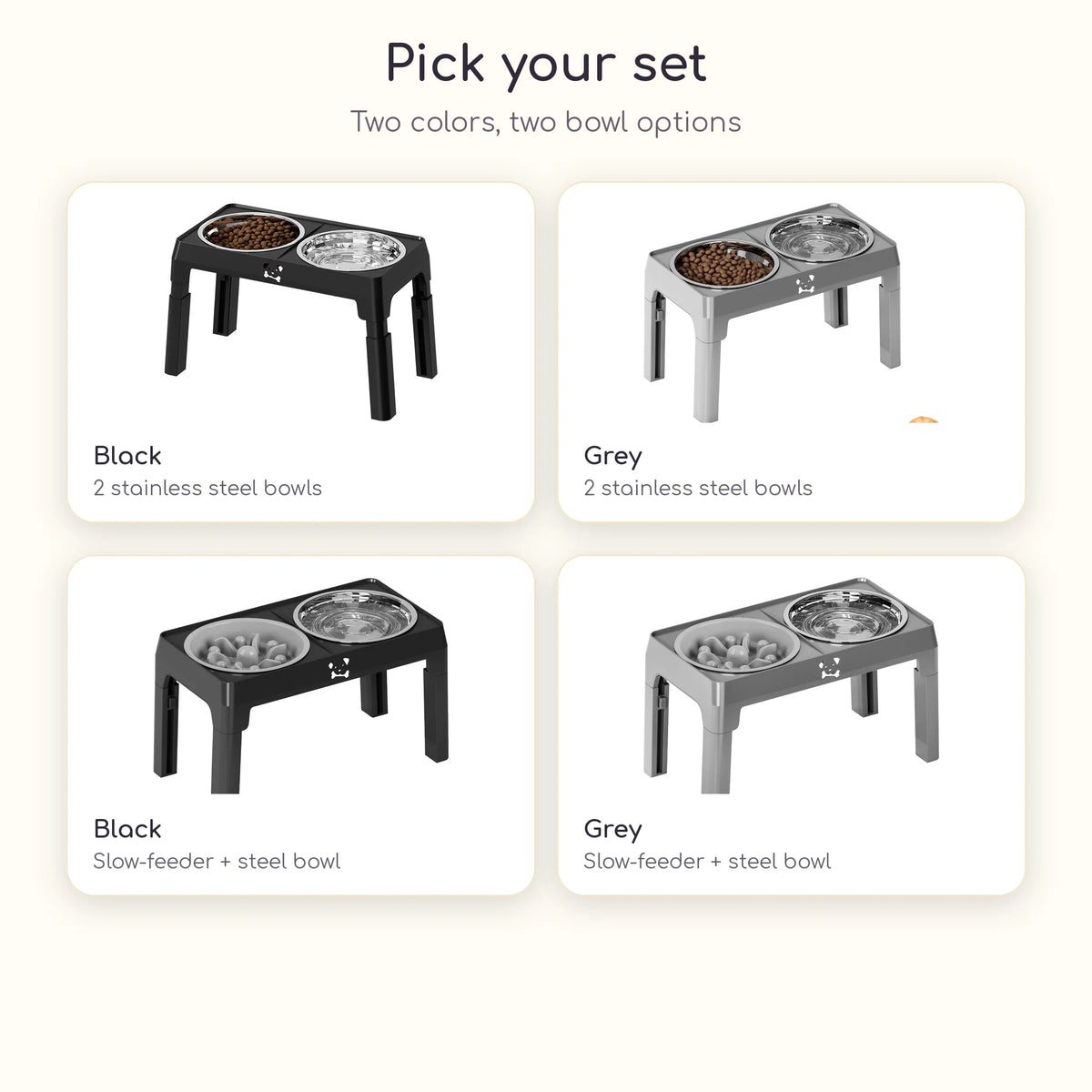 Raised dog bowl sets in black and grey