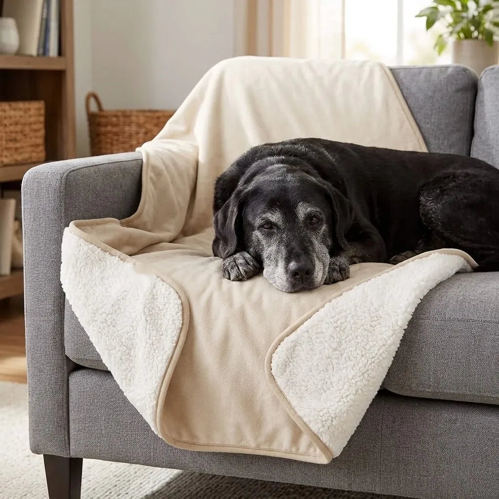 Dogs enjoying the plush sherpa pet blanket