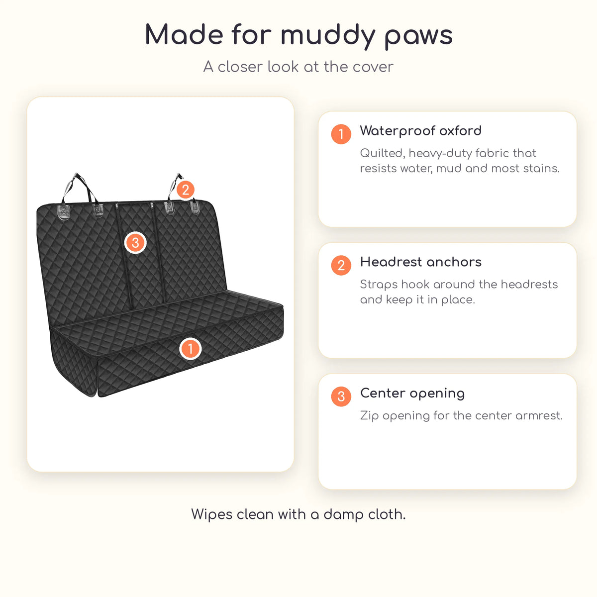Rear car seat dog cover details