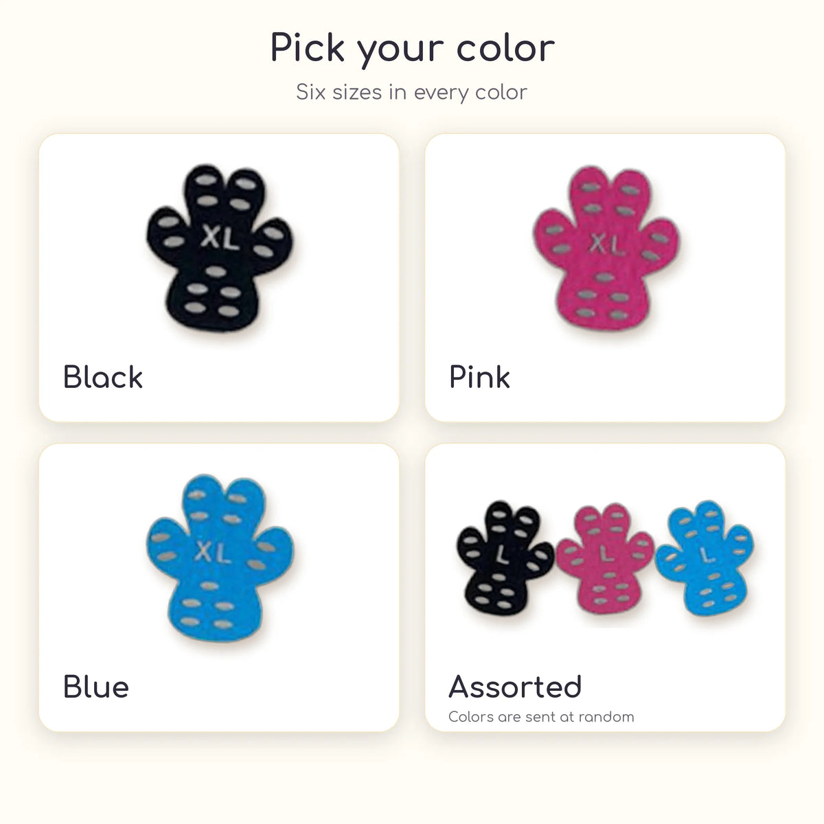 Black, pink and blue paw grips