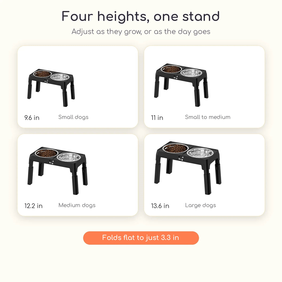 Raised dog bowl four height settings