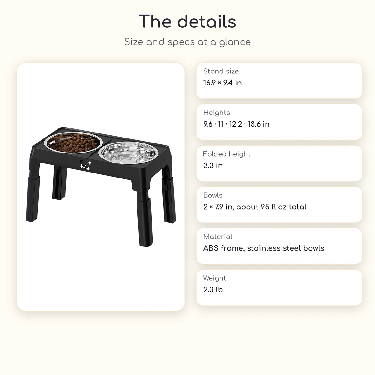 Raised dog bowl size and specifications