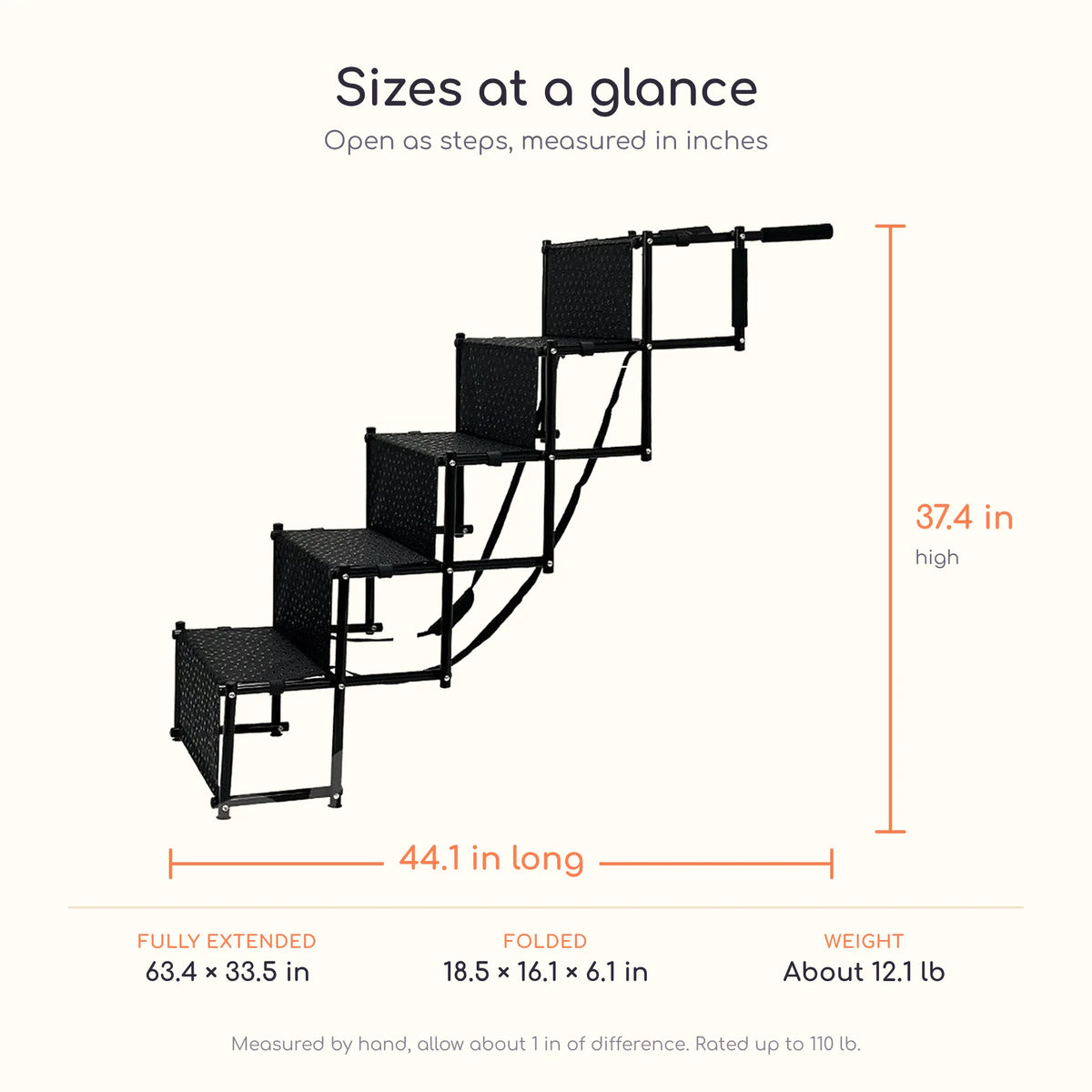 Sizes of the foldable dog car steps in inches