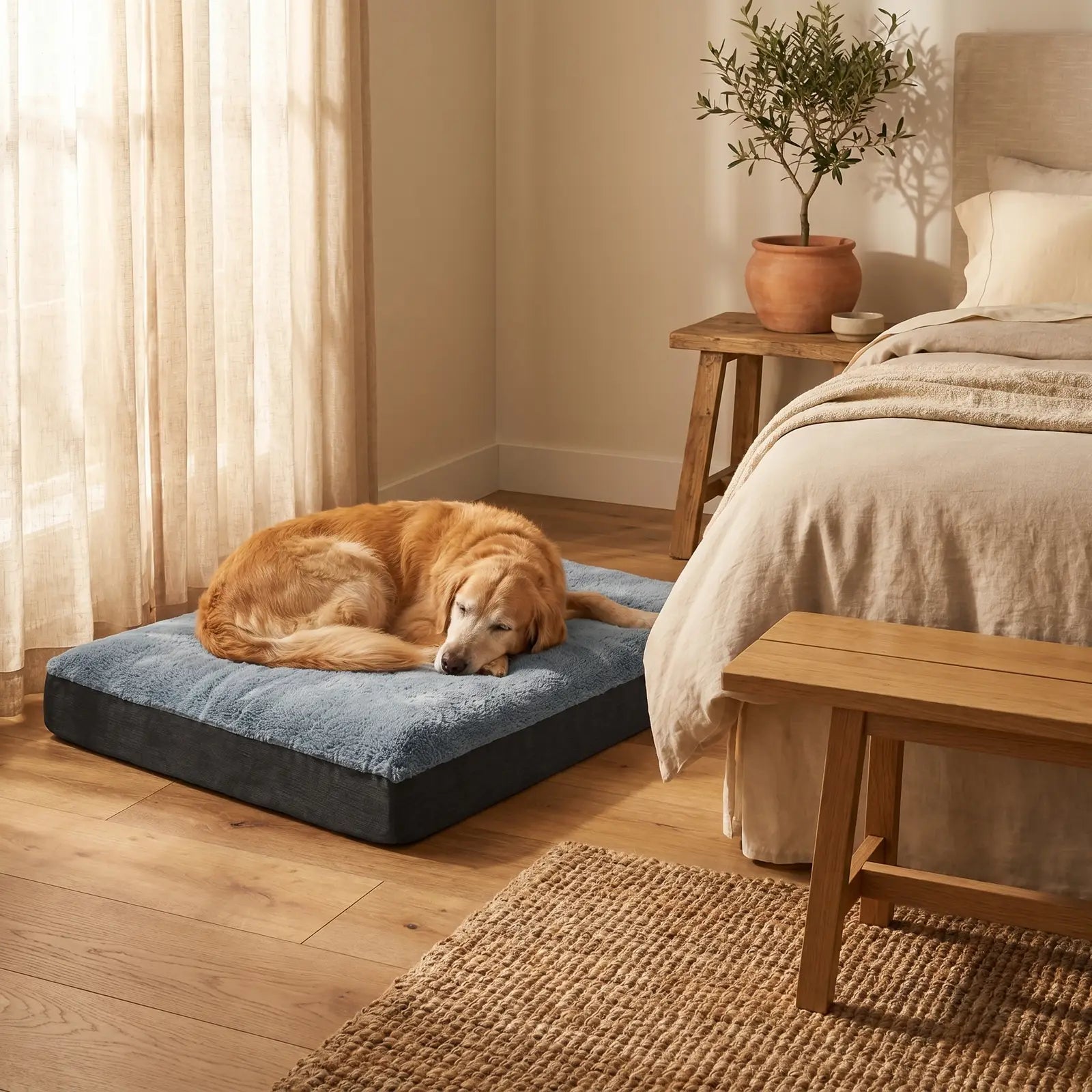 Dog resting on the Cushioned Canine Reversible Crate Bed