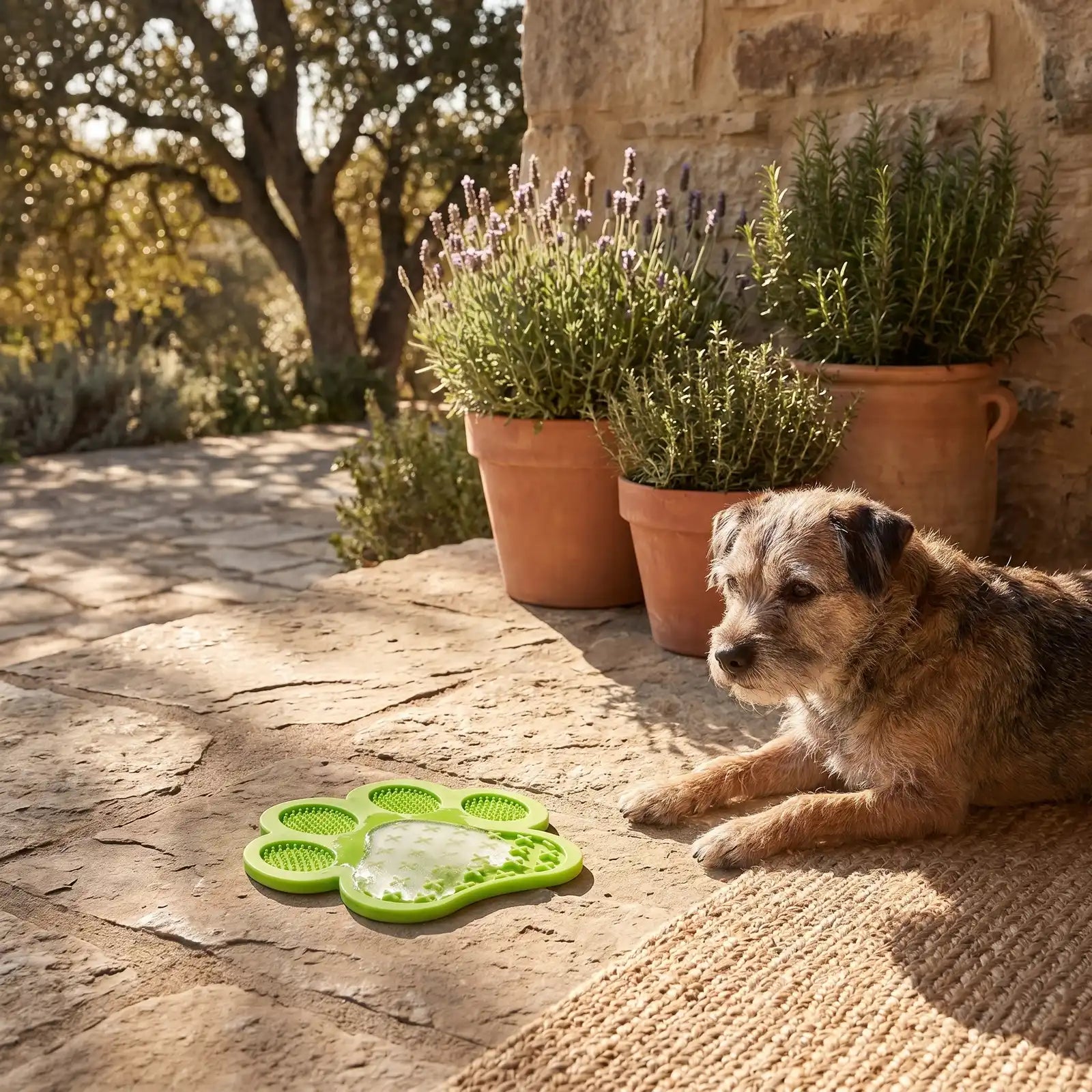 Dog licking the Cushioned Canine Freezable Silicone Lick Mat